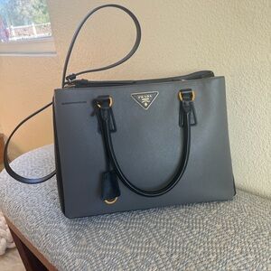 Prada Gray Saffiano Leather Satchel with Black Handles